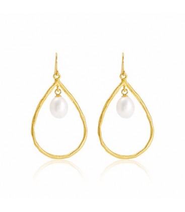 Brushed gold, pearl chandelier earrings