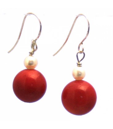Red Coral Stone with White Pearl