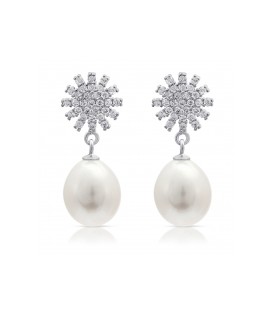 Starburst silver pave studs with freshwater pearls