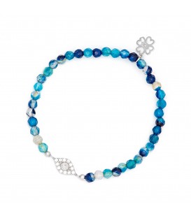Lucky Eyes Blue Agate Bracelet with Crystal Charm