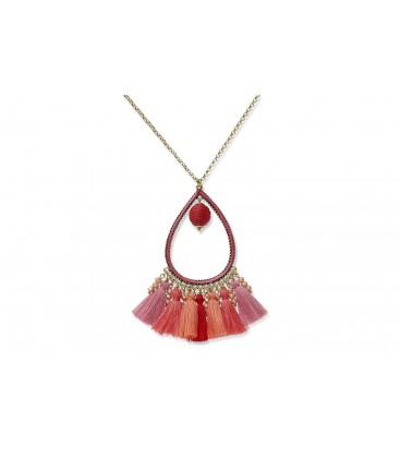 Boho Betty Aziza Chain Necklace with Coral Tassels