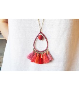 Boho Betty Aziza Chain Necklace with Coral Tassels