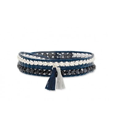 Boho Betty Starry Twist Navy Leather Wrap Bracelet with tassels