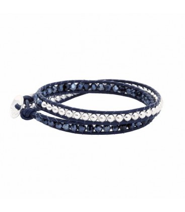 Boho Betty Starry Twist Navy Leather Wrap Bracelet with tassels