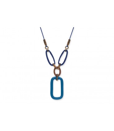 Boho Betty Hemera Horn Necklace, Blue & Brown