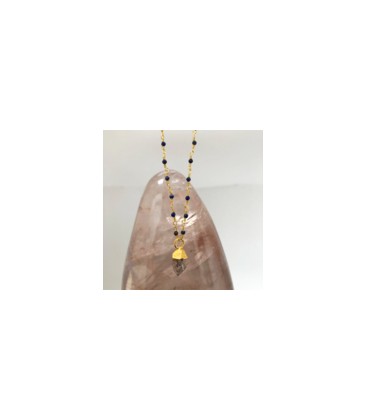 Mirabelle Lapis Rosary with Herkimer Diamond Pendant