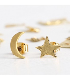 Mismatch Moon & Star Earrings Gold
