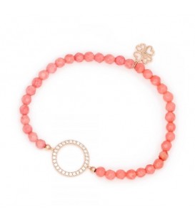 Coral Beaded Bracelet with Circle of Life Charm