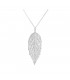 Large Leaf with Crystals Necklace Silver