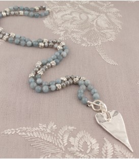 Lila Heart Necklace in Grey Jade & Crystal