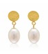 Gold Disc Studs with white tear drop pearl