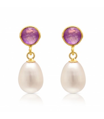 Lavender Chalcedony Stud with tear drop pearl