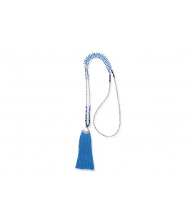 Boho Betty Hapy Beaded Long Necklace with Metallic Blue Tassel